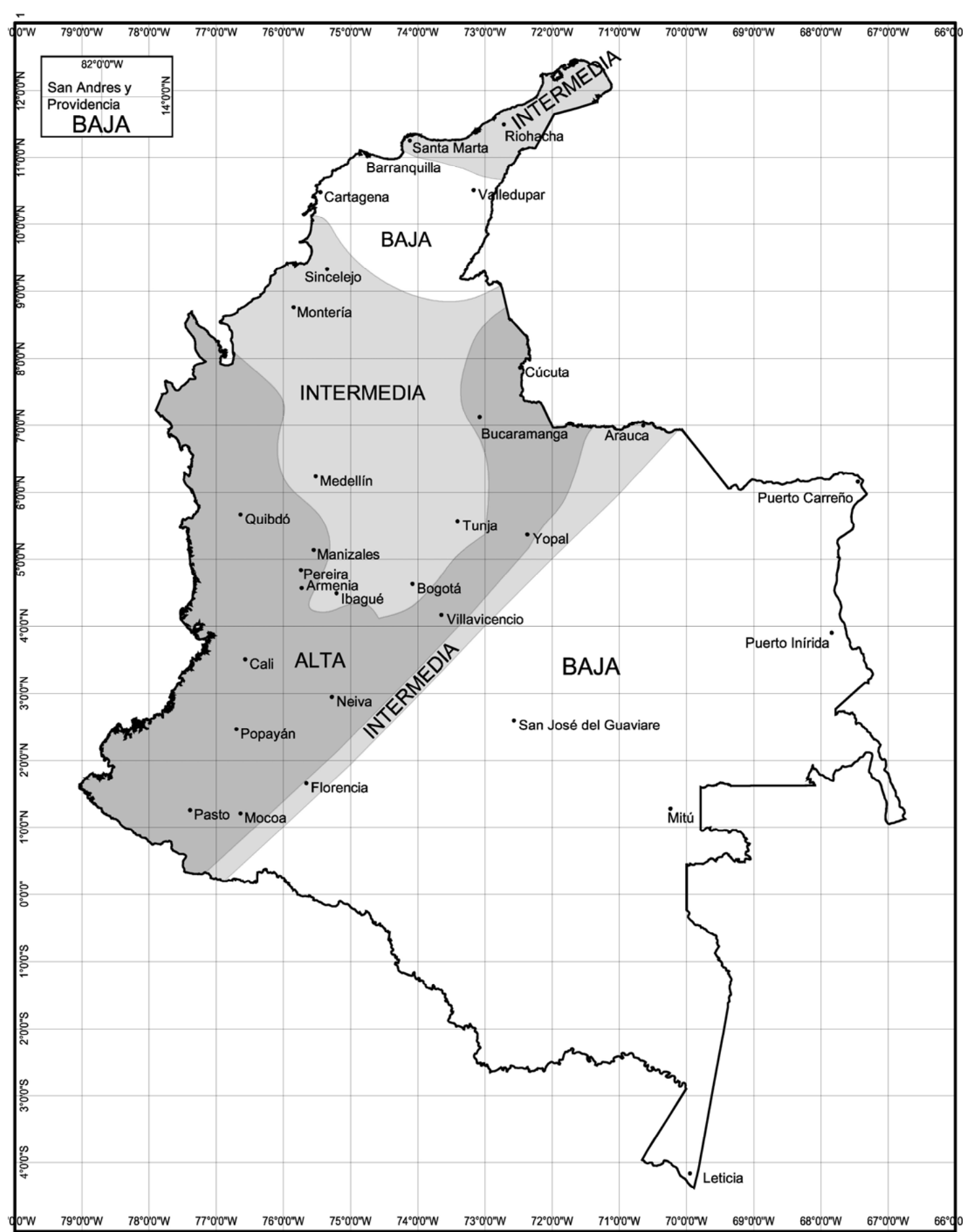 Figura A.2.3-1 — Zonas de Amenaza Sísmica aplicable a edificaciones para la NSR-10 en función de Aa y Av